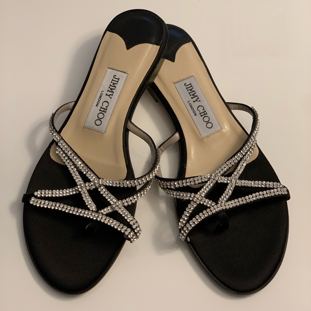 Jimmy Choo rhinestone silk flat sandals
New 36.5